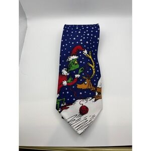 Dr‎ Seuss Grinch Reindeer Christmas Tie Blue All Over Print Polyester